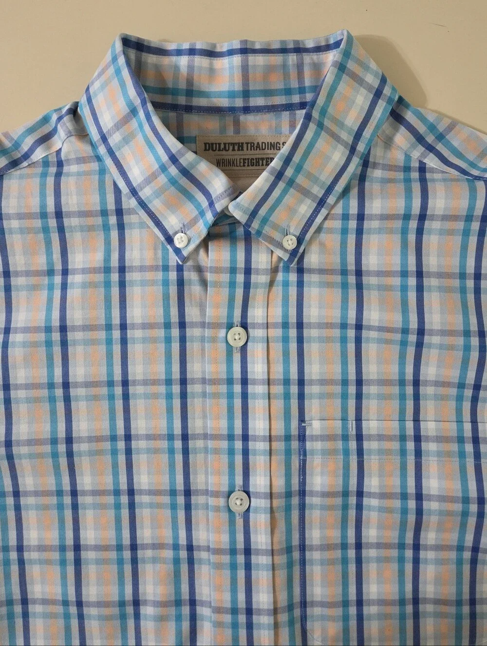 Duluth Trading Co. Men's Blue Plaid Wrinklefighter Relaxed Fit Long Sleeve Shirt